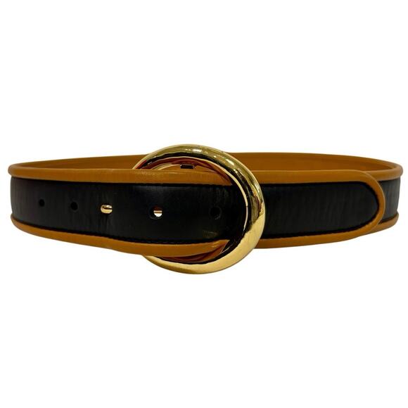 DVF Leather Belt Black/Tan with Gold Buckle - “Milly” - Summer Dress Perfection! - Picture 2 of 8